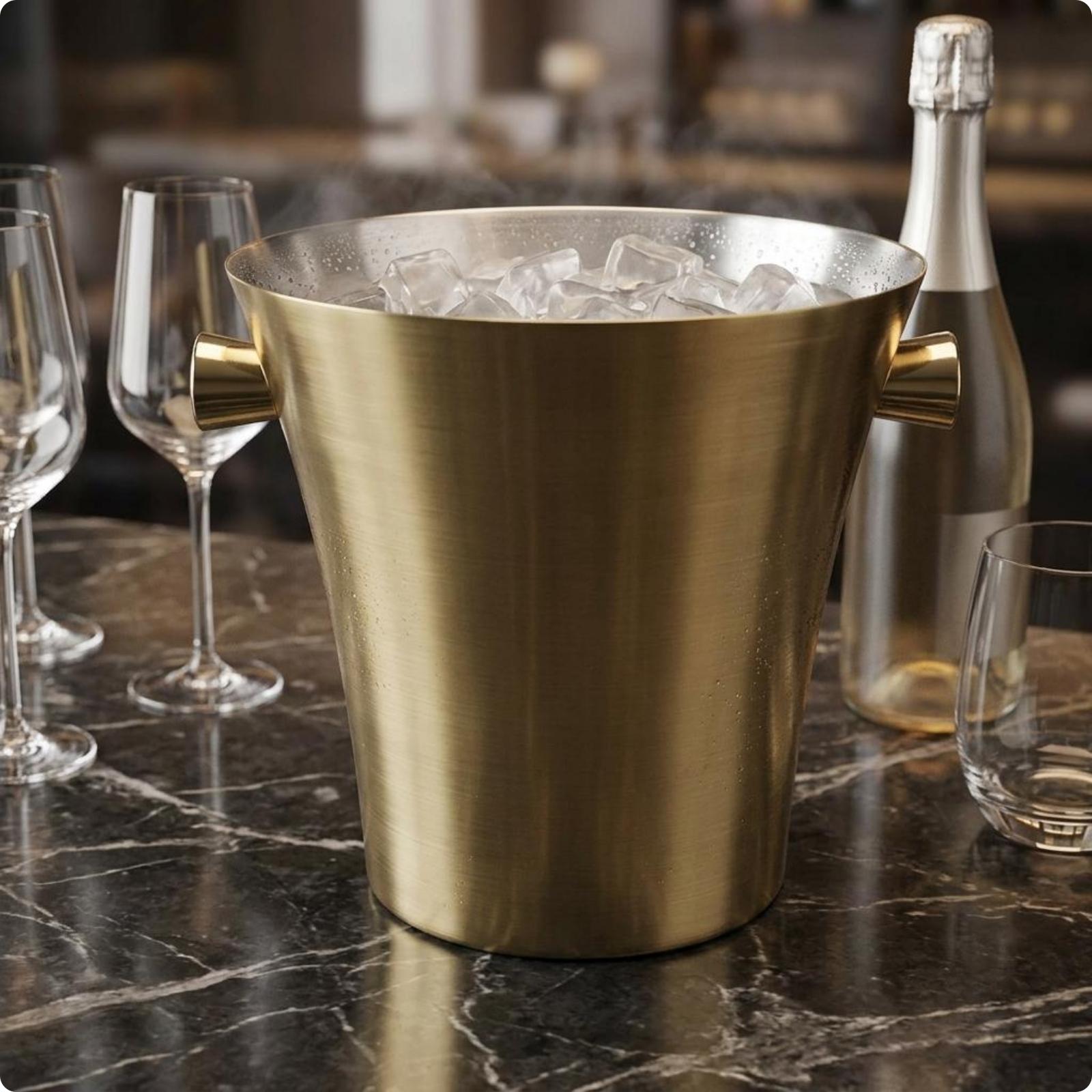 Ice Bucket Silver - Stainless Steel Ice Container Gilded Finish