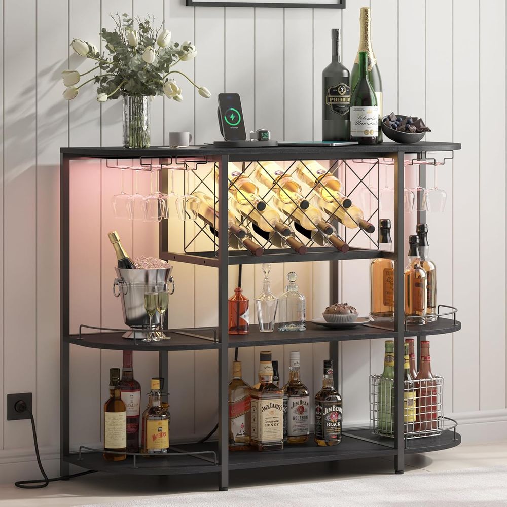 Wine & Beer Guayaquil - Black 3-Tier Coffee Table with Wine